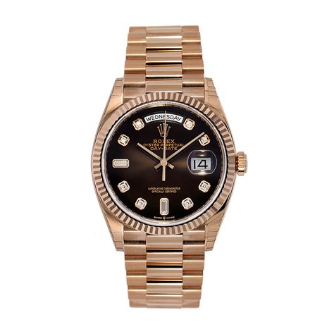 rolex day-date rose gold chocolate dial diamond